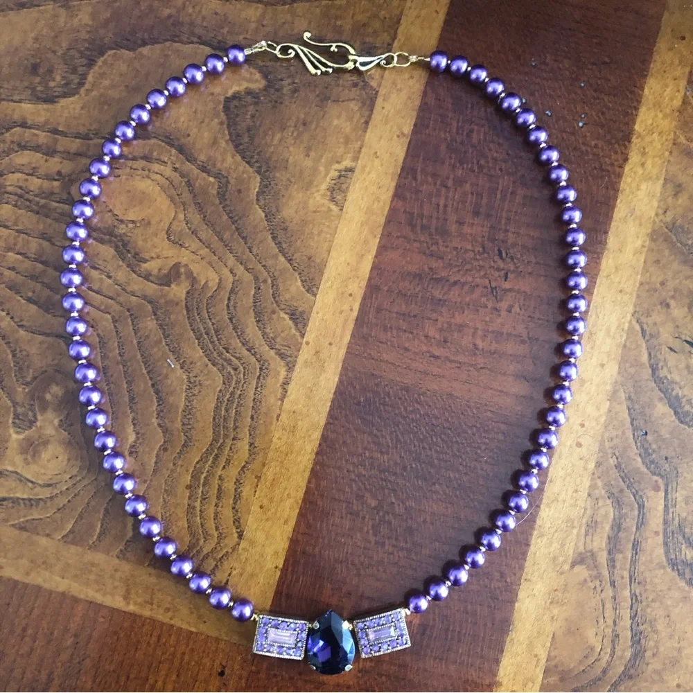 Handcrafted repurpose purple passion sparkle pendant Czech glass Pearl necklace